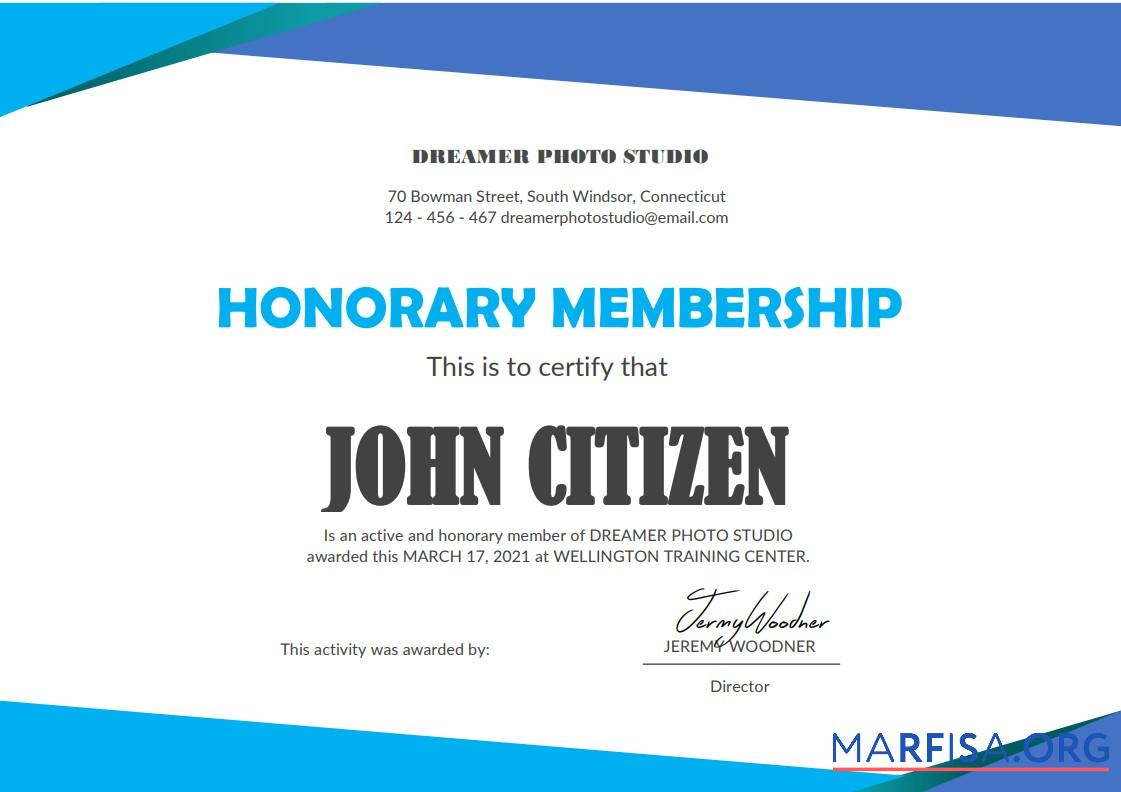 Blank USA Honorary Membership certificate template in Word